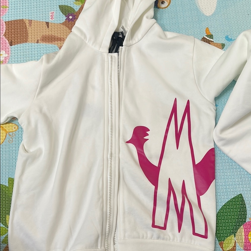 Kids White and Pink Dinosaur Hoodie